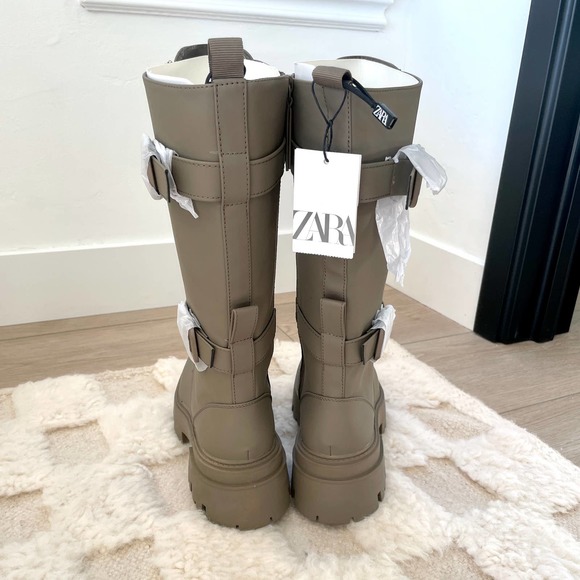 ZARA WAX FINISH LACE UP BOOTS MILITARY GREEN - Picture 13 of 16